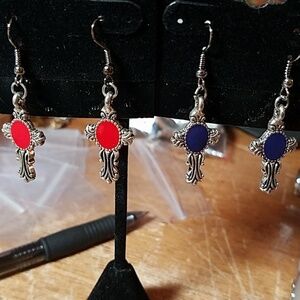 Antique Silver Earrings Red or Purple